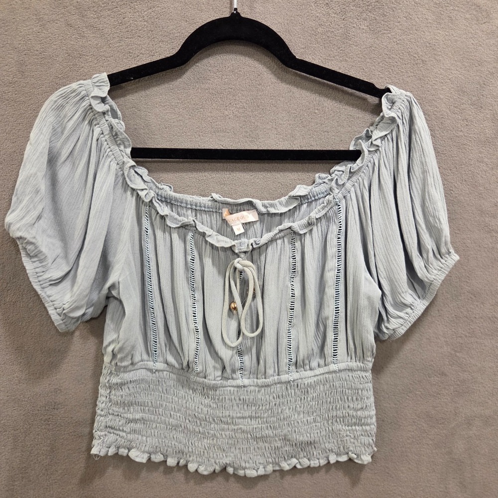 Olivaceous Boho Puff Sleeve‎ Top Blouse Women's Medium Milkmaid Dainty Peasant